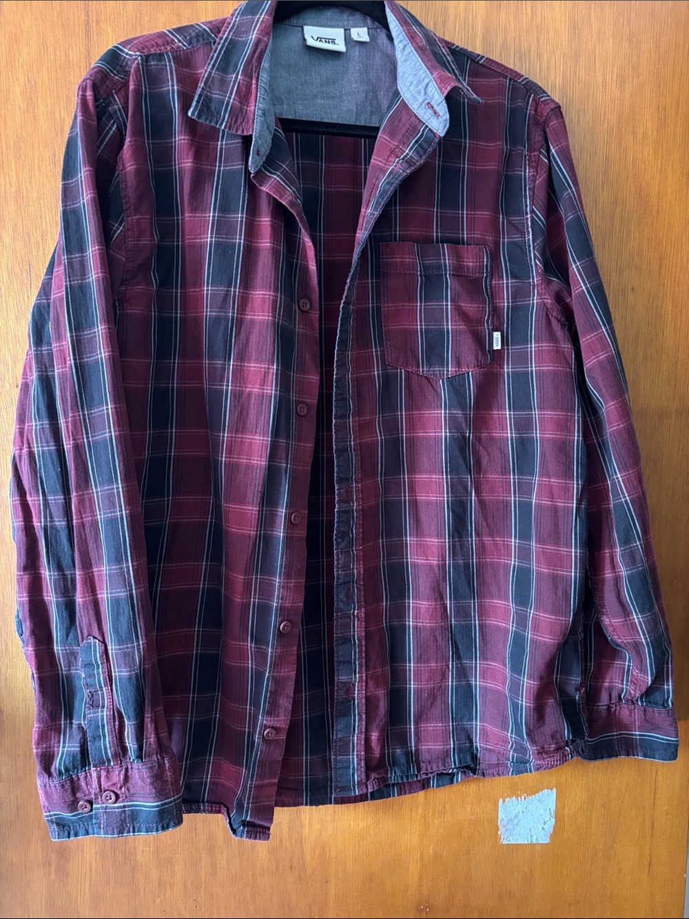 Vans Men's Burgundy and Black Plaid Button-Up Shirt